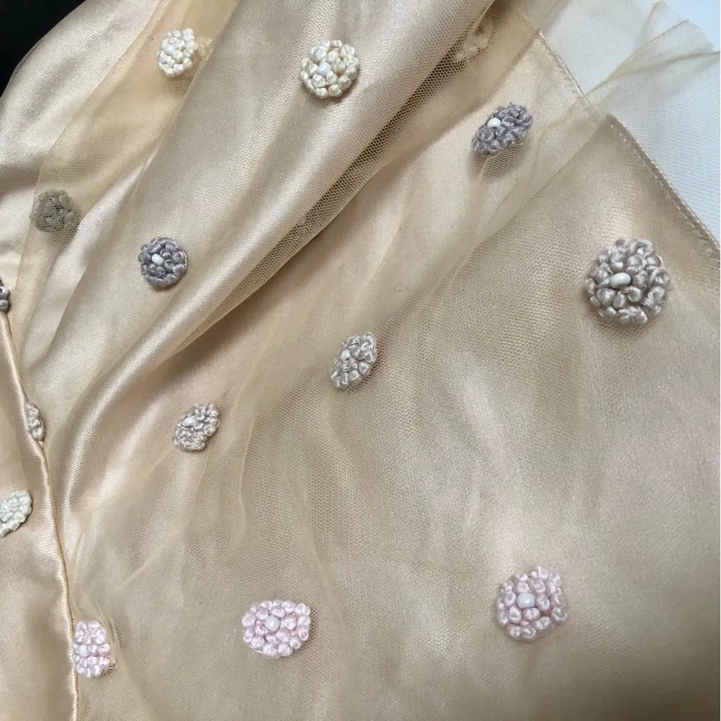 Natasha Zinko Strapless Peplum Tube Top Gold Embroidered Pom Pom Flowers sz 4 - Image 7