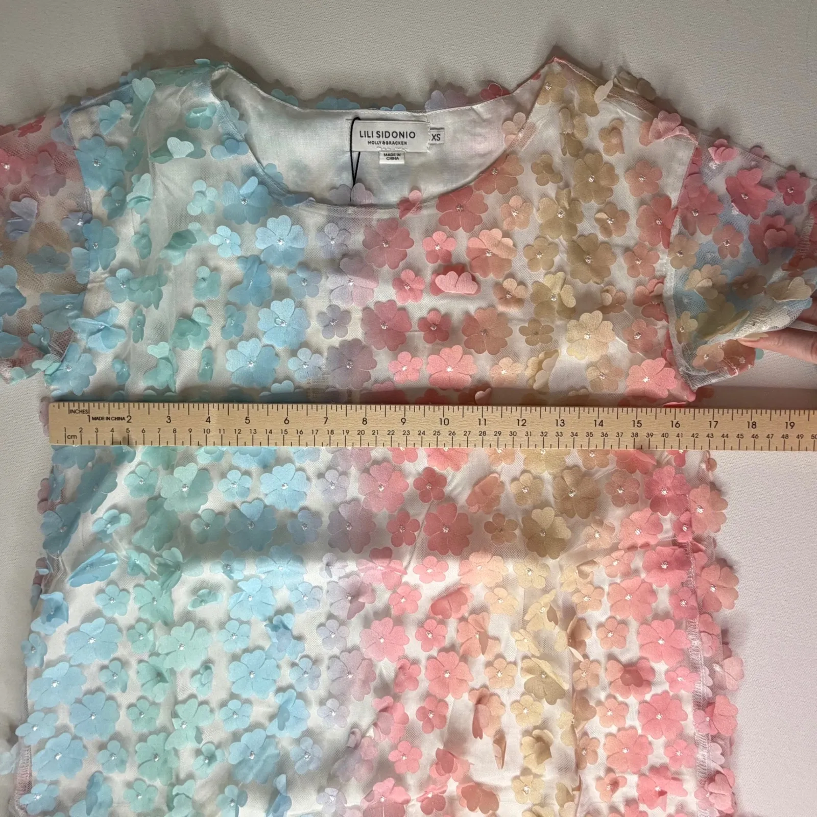 NWT LILI SIDONIO Molly Bracken Ombre 3D Floral Mesh Top XS Multicolor Y2K Pastel - Image 9