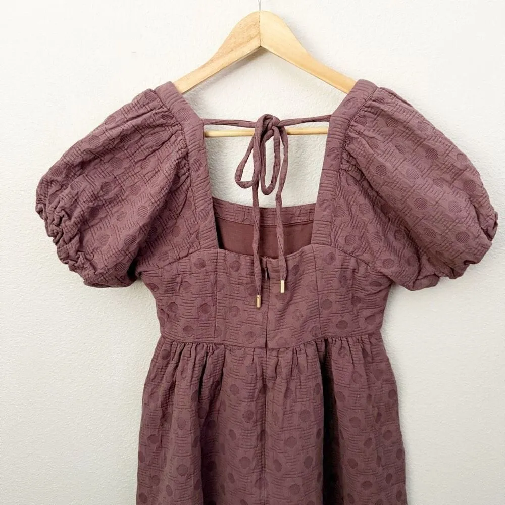 MADEWELL | Floral Quilted Puff-Sleeve Mini Dress Tie Babydoll Empire Fig | Small - Image 9