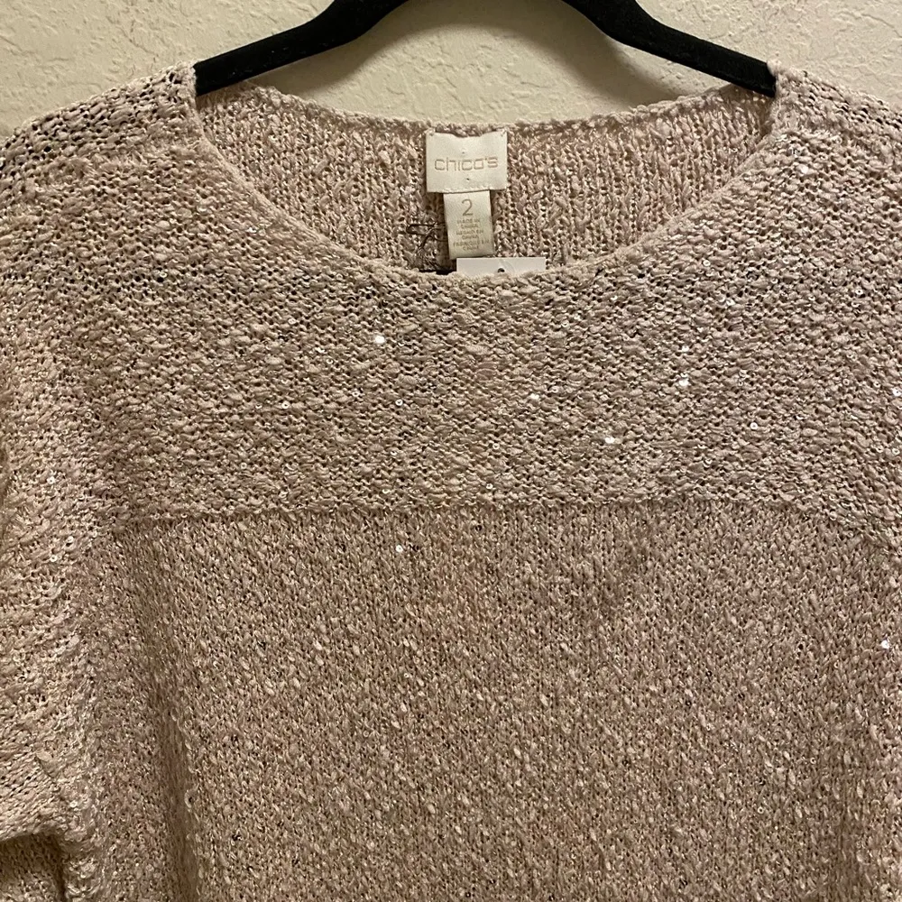 Chico's  Sequin Shine Maya Pullover Sweater In Soft Orchid Size 2 (L) NEW - Image 3