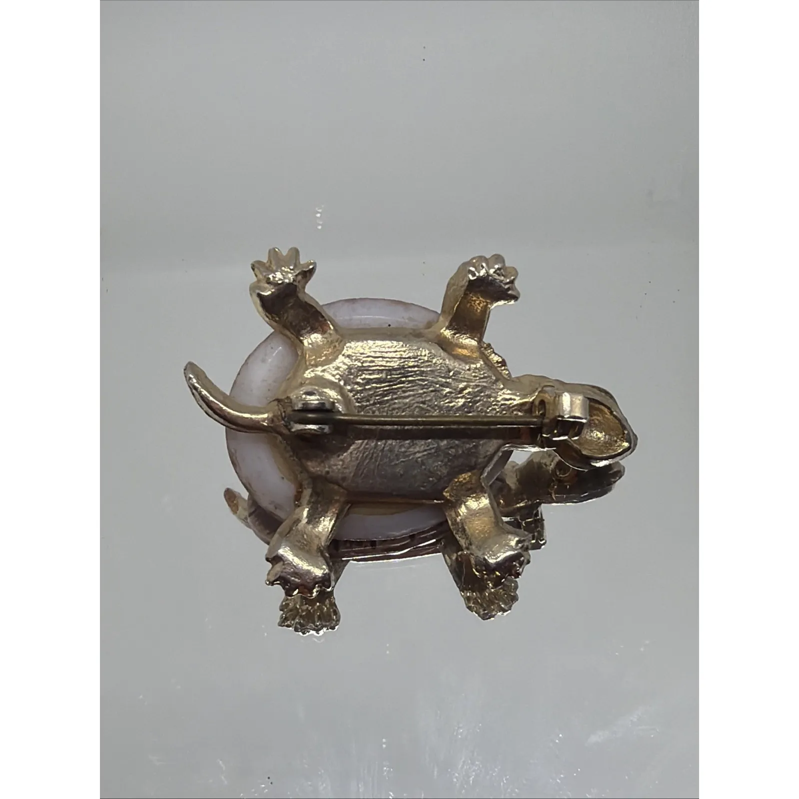 Vintage Turtle Brown Shell Goldtone Brooch Pin - Image 2