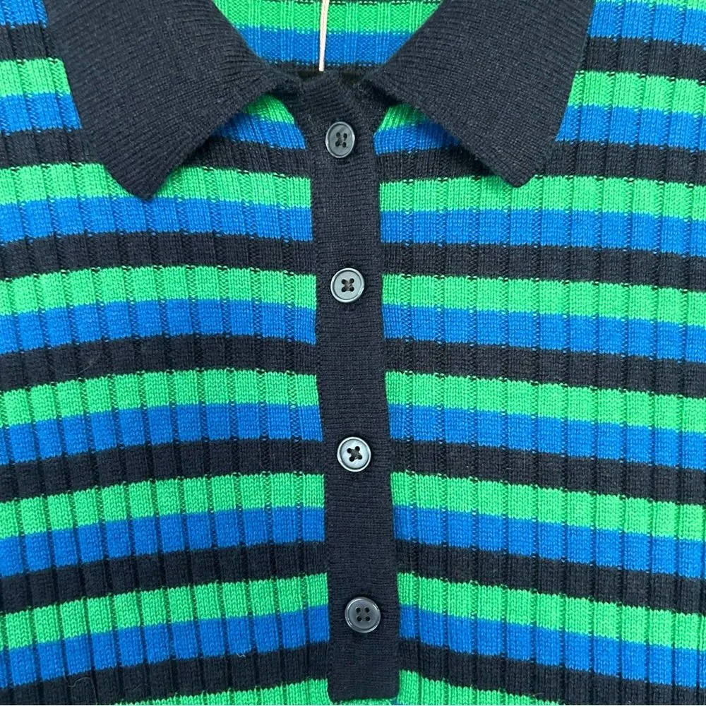 Boden Mini Collared Ribbed Knit Dress in Navy and Bright Green Size 14R New Blue - Image 5