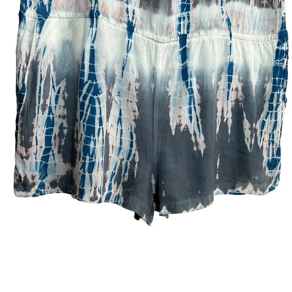 Earthbound Trading Co. Tie-Dye Romper Womens Size L Elastic Waist Boho Gray Blue - Image 4