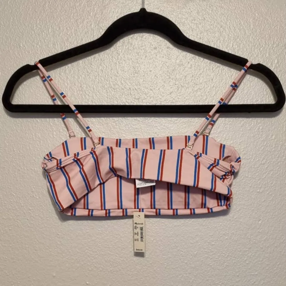 Madewell Second Wave Spaghetti Strap Bandeau Bikini Top in Paseo Stripe XS NEW - Image 5