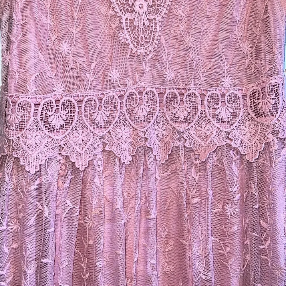 Sundance Dress Womens 8 Lilac Pink Lace overlay Sleeveless Lined Mini teaparty - Image 7