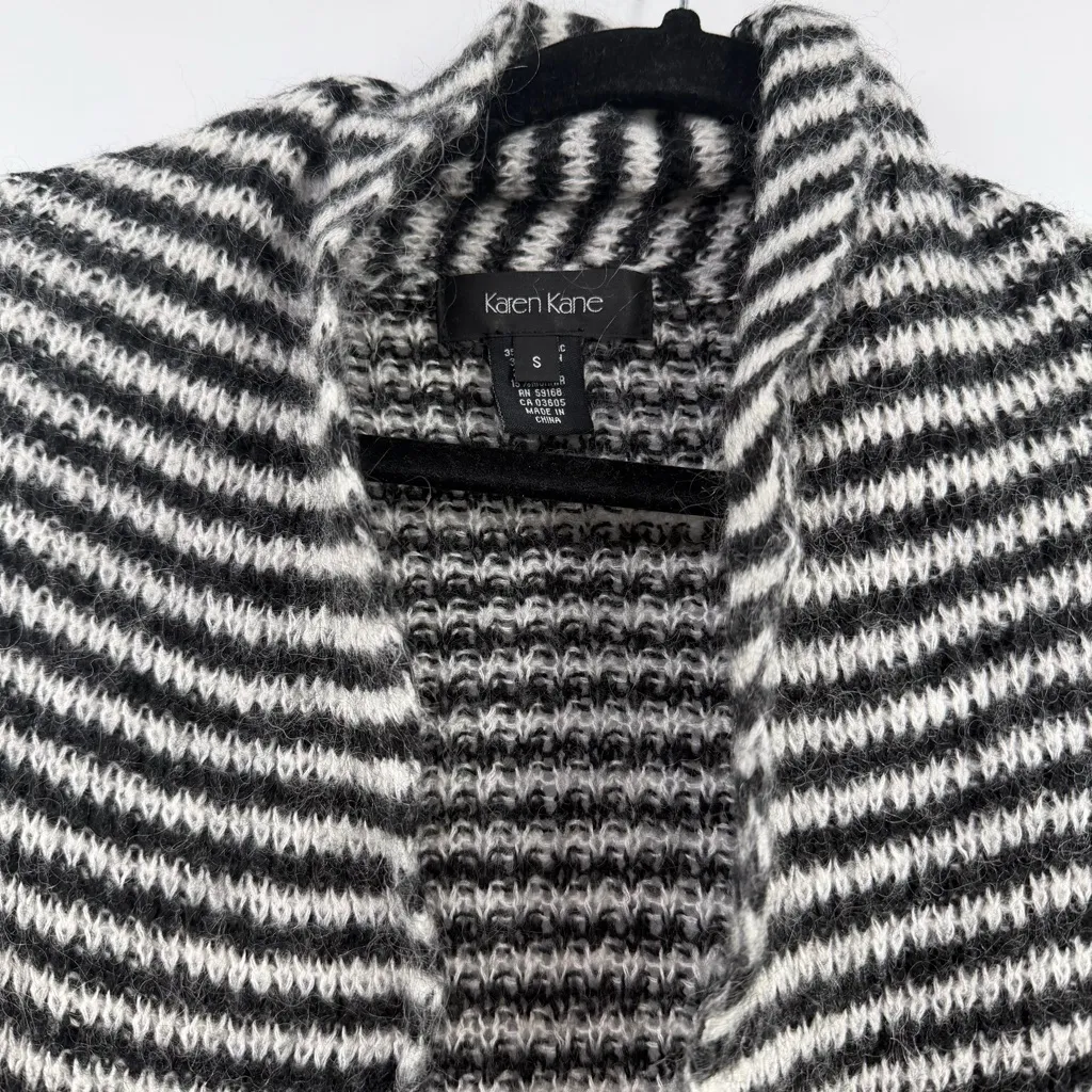 Karen Kane black white striped wool mohair blend cardigan sweater open front S - Image 4