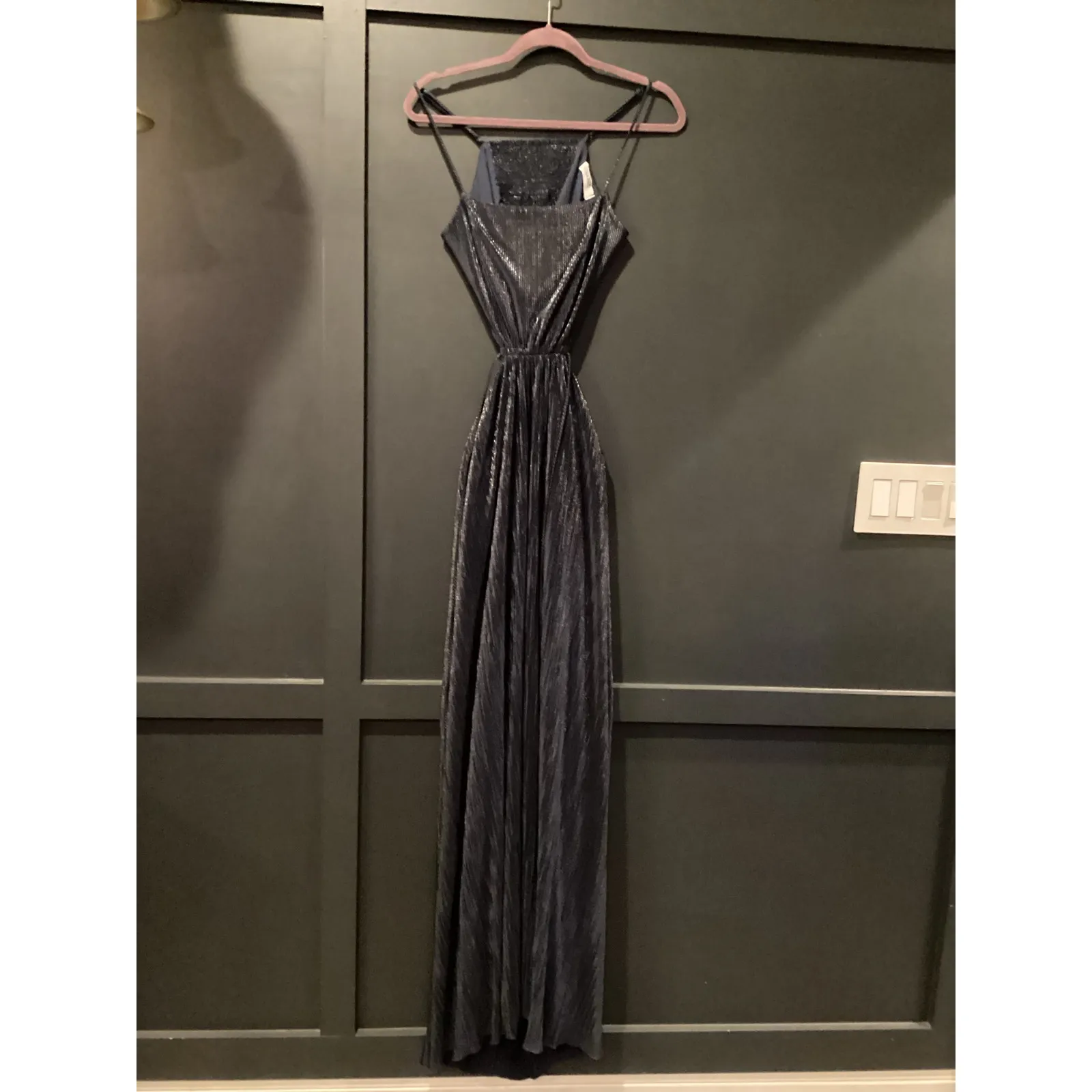 SIMKHAI Daisy Cutout maxi Gown navy blue chiffon plisse dress size 6 - Image 7