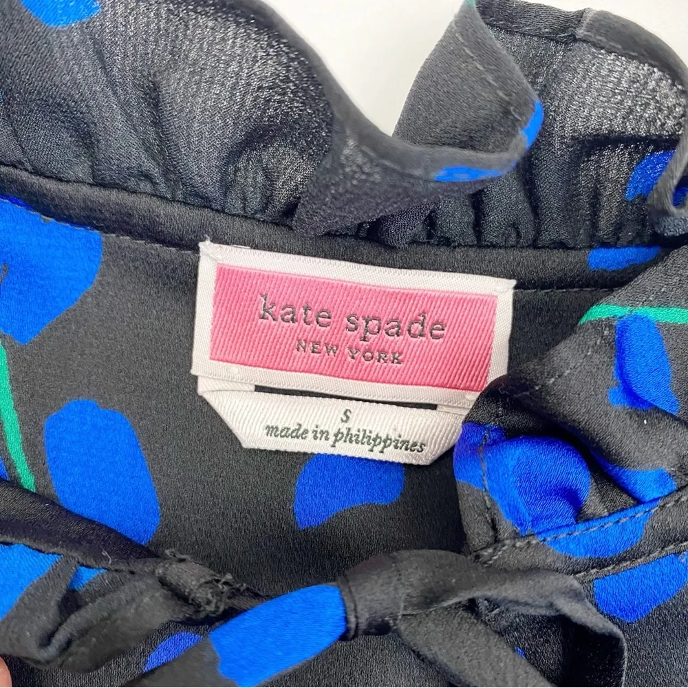 NEW Kate Spade Seabreeze Floral Ruffle Blouse Top Long Sleeve Black Blue - Image 12