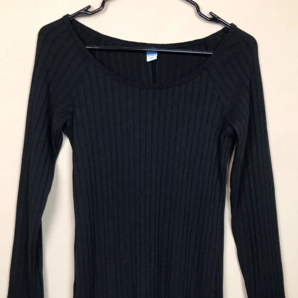 Old Navy Women’s Ribbed Knit Black Long Sleeve Sweater Dress - Image 2