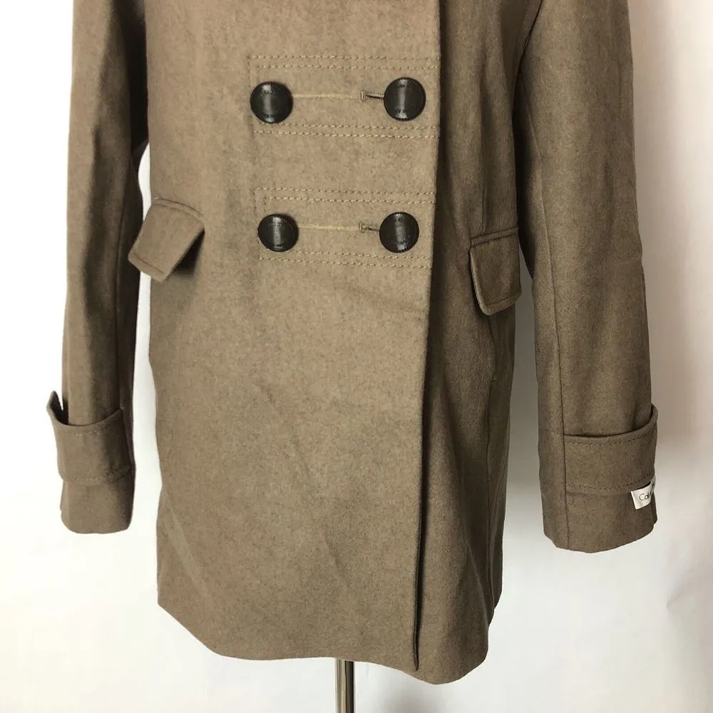 Calvin Klein Coat Women Size 6 Brown Wool Blend Double‎ Breasted Peacoat - Image 7
