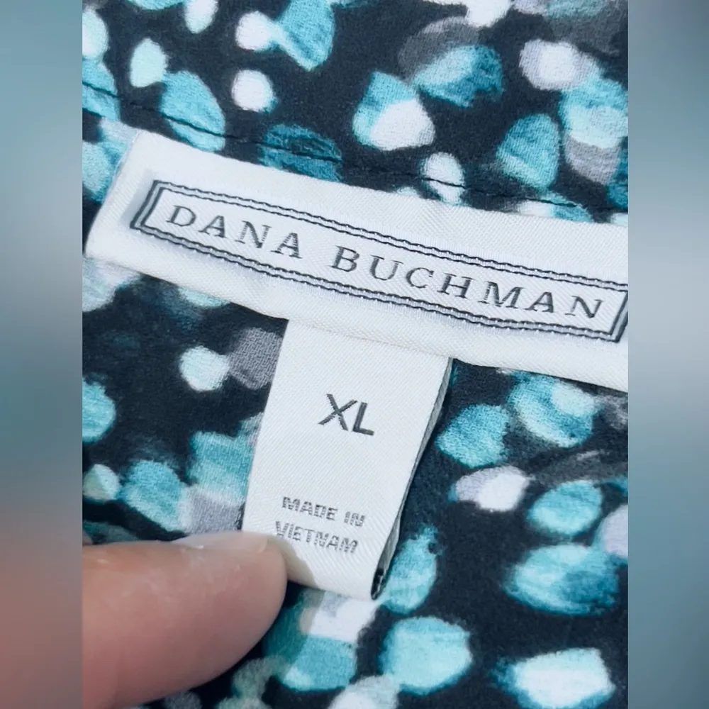 Dana Buchman Blouse Womens Size XL Black Blue Dots 3/4 Sleeve Vneck - Image 3
