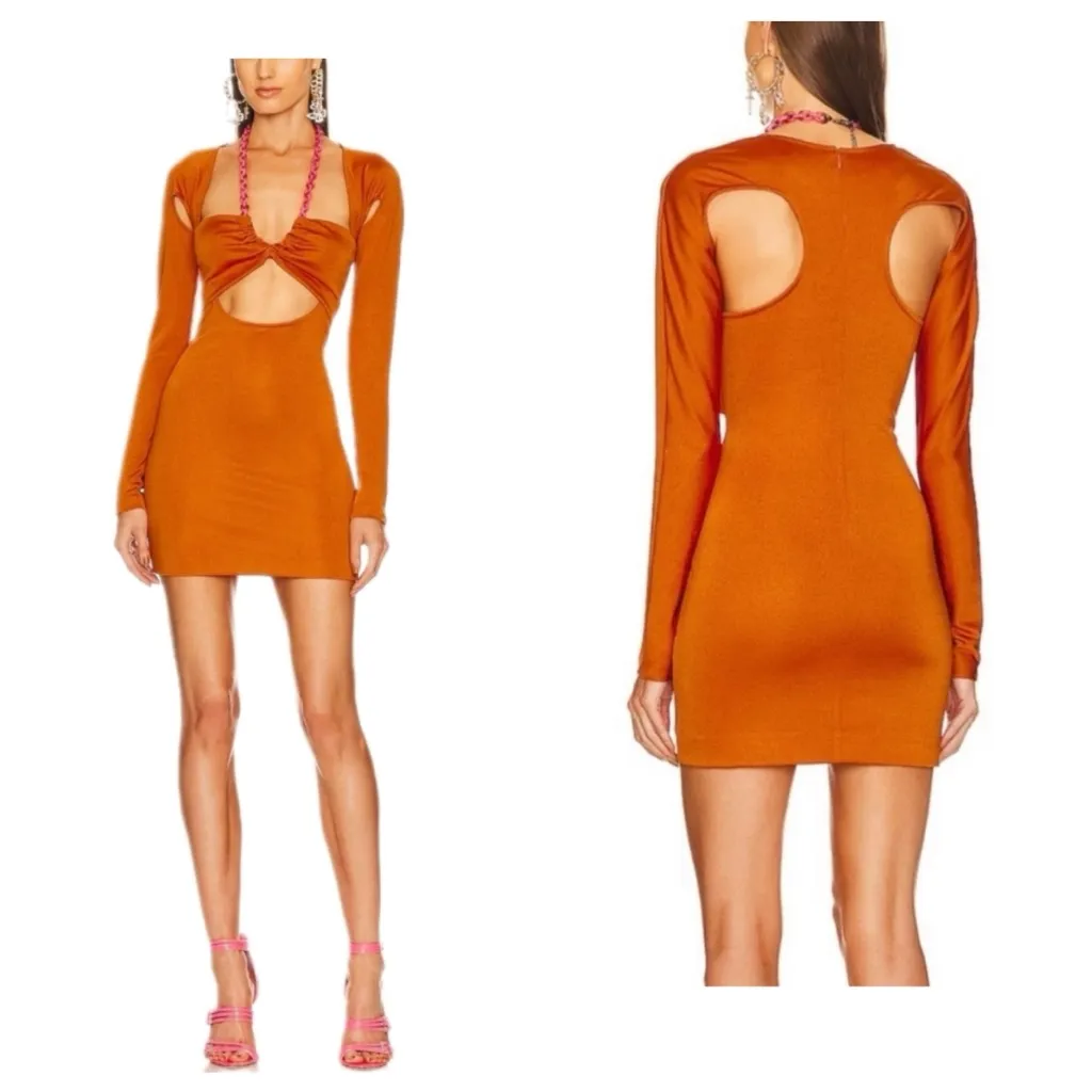 Dundas x REVOLVE Ashleigh Chain Neck Cut Out Stretchy Mini Dress Rust Orange L Size L - Image 2