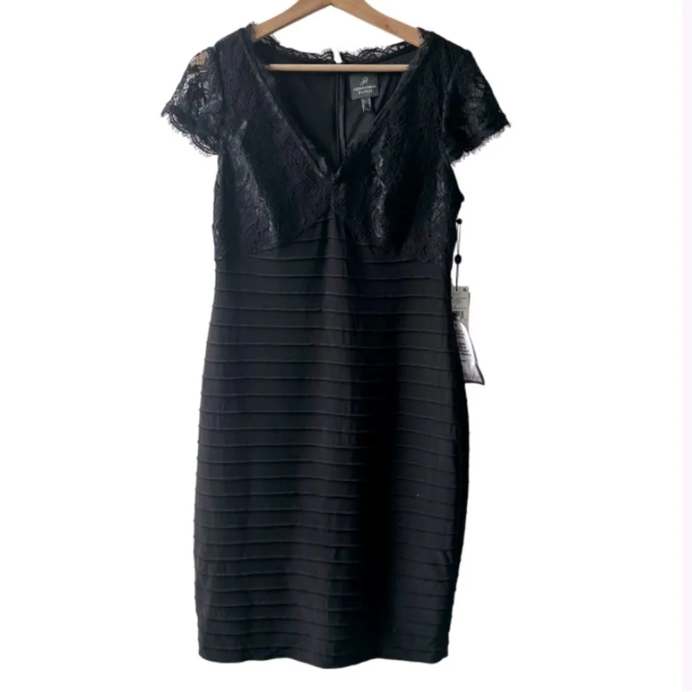 Adrianna Papell Black Dress Size 12 Bandage Lace Sheath LBD Bodycon cocktail NEW - Image 2