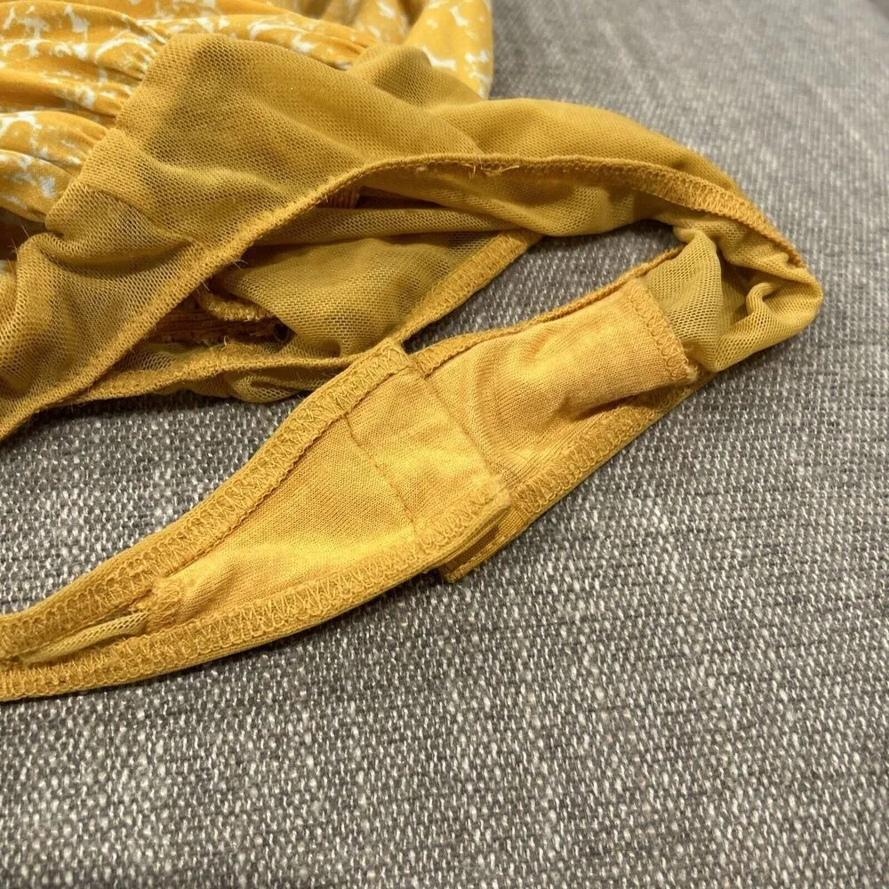 Intimately Free People Bodysuit Womens Small Yellow Floral Tie Neck Balloon Slv - Image 5