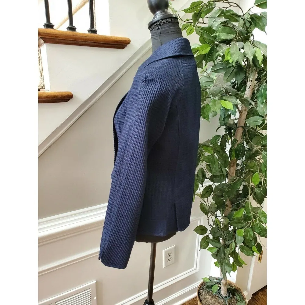 Talbots Women's Blue 100% Cotton Long Sleeve Front Buttons Fitted Blazer Size 4 - Image 6