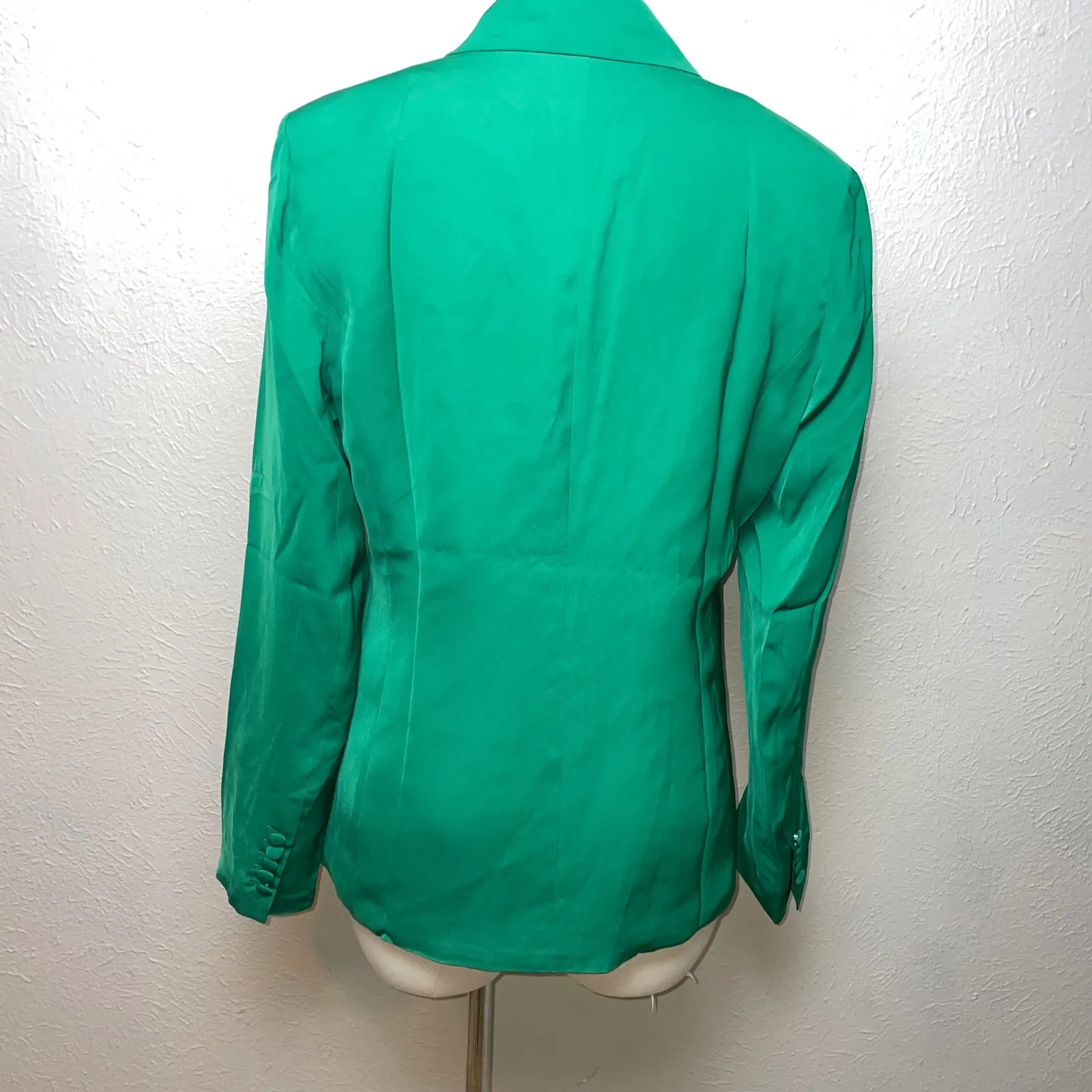 Spring + Mercer Emerald Green Satin Blazer in Large | Tailored One Button - Image 7