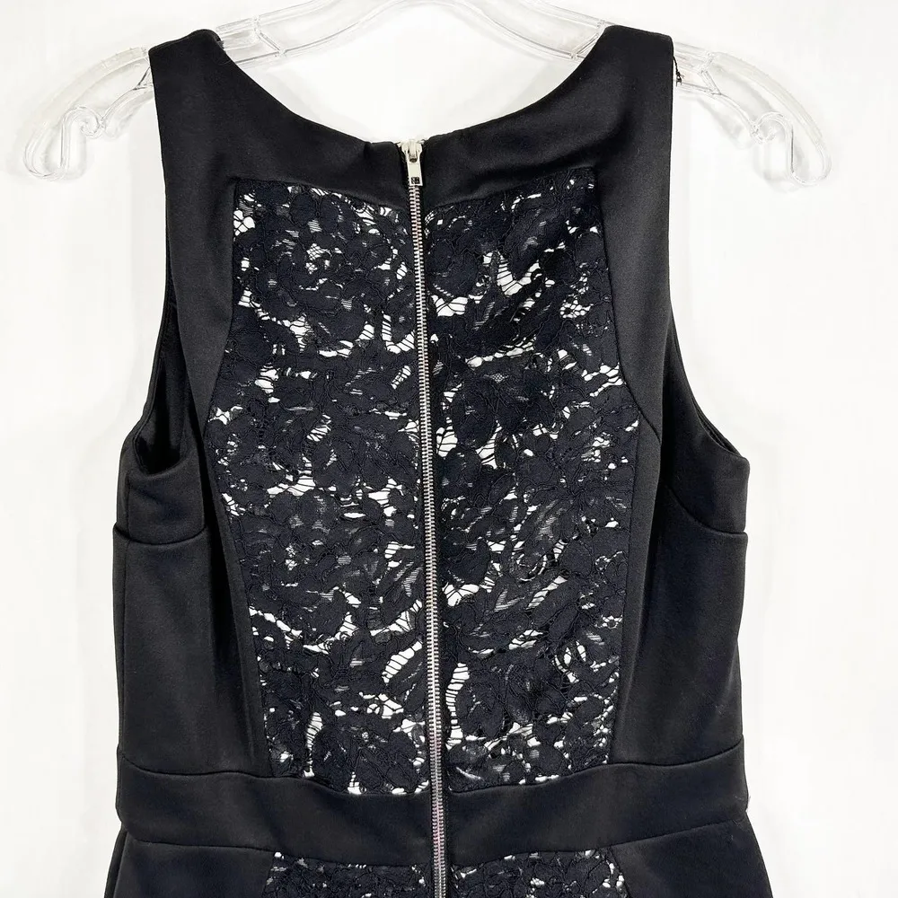 Betsey Johnson Size 6 Dress Sheath Black White Lace Mini Sleeveless Back Zip 517 - Image 6
