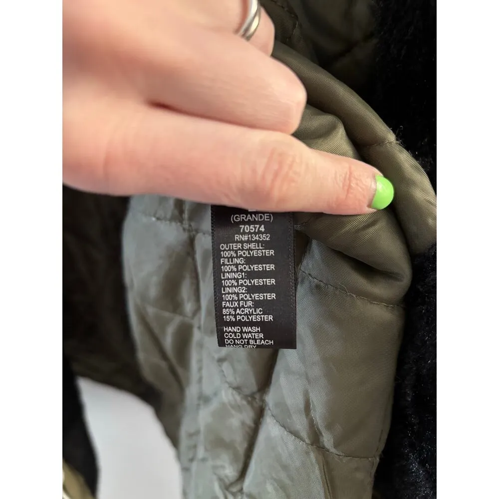 Forever 21 Womens Winter Coat Large Olive Green Parka Faux Fur Hood - Image 6