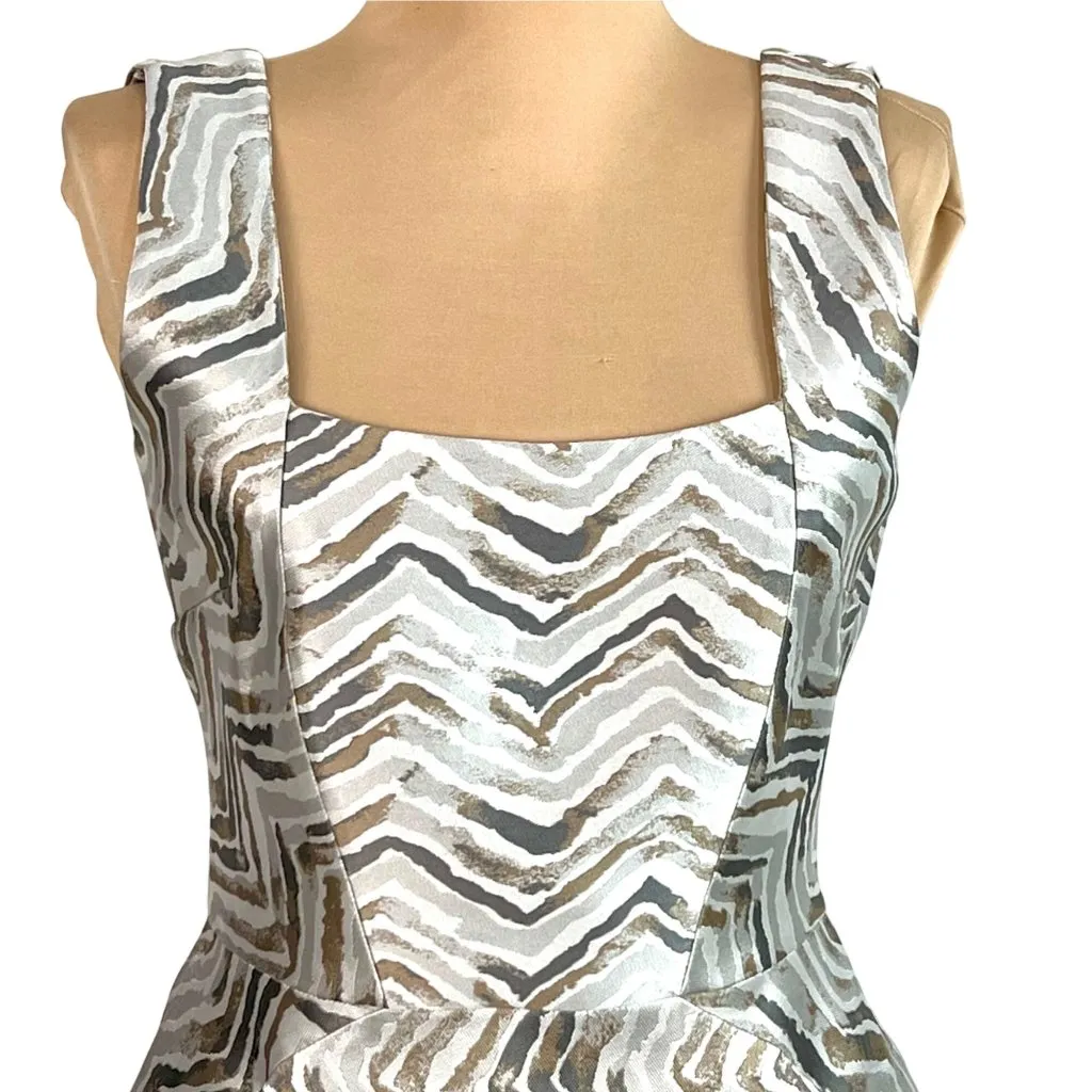 Hilton Hollis Chevron Print Fit & Flare Cocktail Dress Size 2 Shiny Party Gray - Image 3