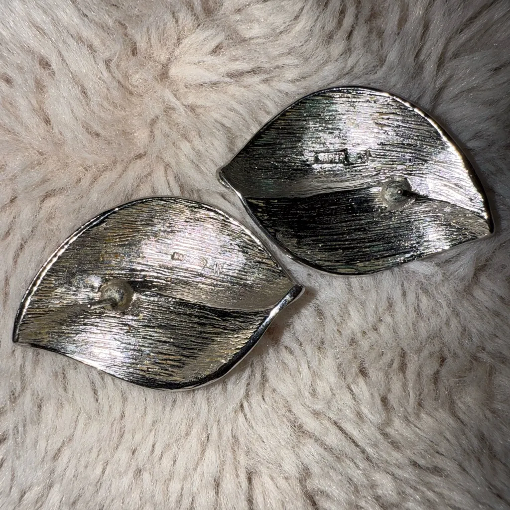 Vintage Signed Napier‎ Modernist Silver Tone Pierced Earrings Puffy Statement - Image 6