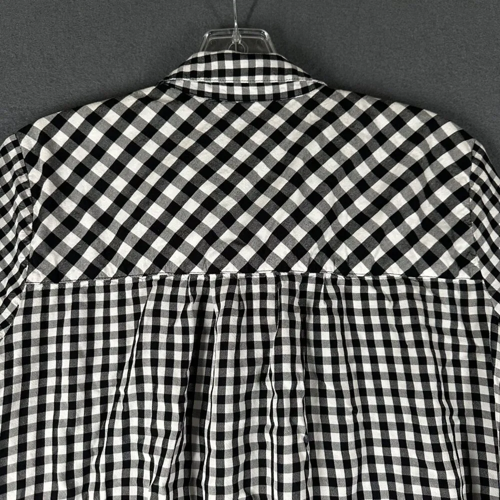 J. Jill Womens Small Black White Gingham Popover Blouse Long Sleeve Split Hem - Image 12