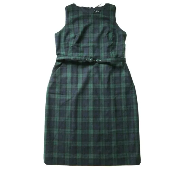 NWT J.Crew Belted Sheath Dress in Navy Multi Black Watch Tartan Dress 4 - Image 2