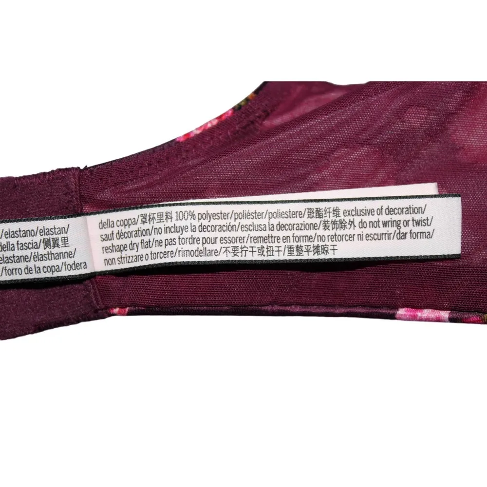 Women's Victoria's Secret Dream Angels Push-Up Bra Red Pink Floral Bra Size 34DD - Image 7