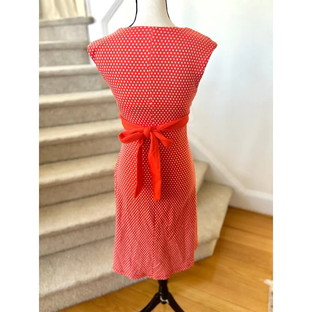 Eva Franco Coral Orange & White Polka Dot Belted Knit Dress Size 4 - Image 4