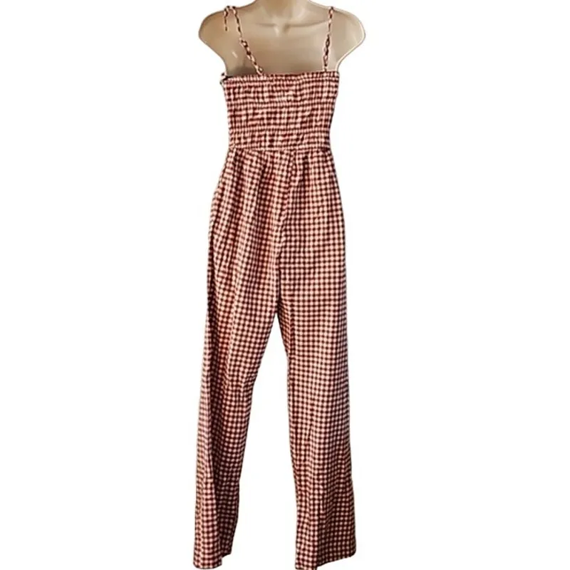 NWOT Sincerely Jules Women’s Red Cream Gingham Spaghetti Strap Jumpsuit Size XS - Image 4
