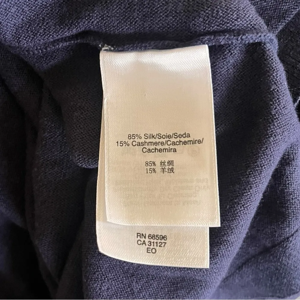 DKNY Women's Navy Blue Silk And Cashmere Open Front Cardigan Sweater M/L | EUC - Image 8