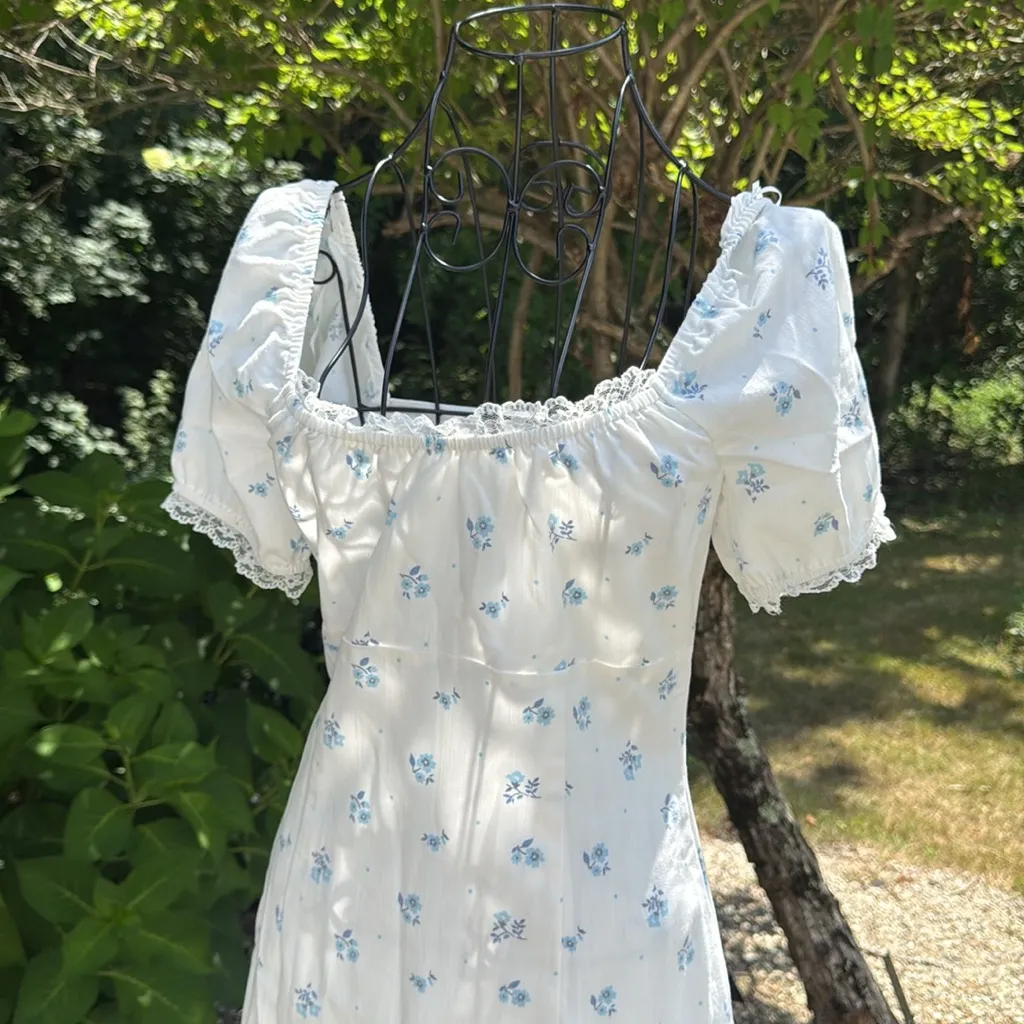 Princess Polly, white and blue floral short sleeve square neck dress - Image 2