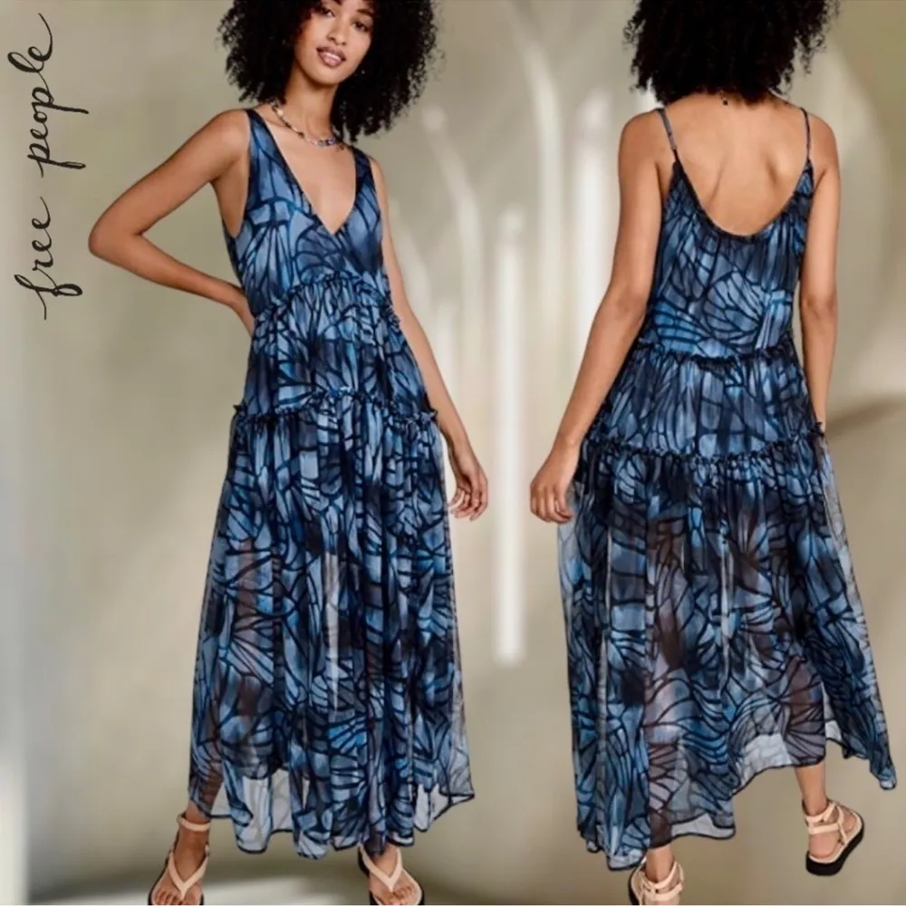 FREE PEOPLE JULIANNA ABSTRACT PRINT MAXI DRESS in Navy Size XS NWT - Image 7