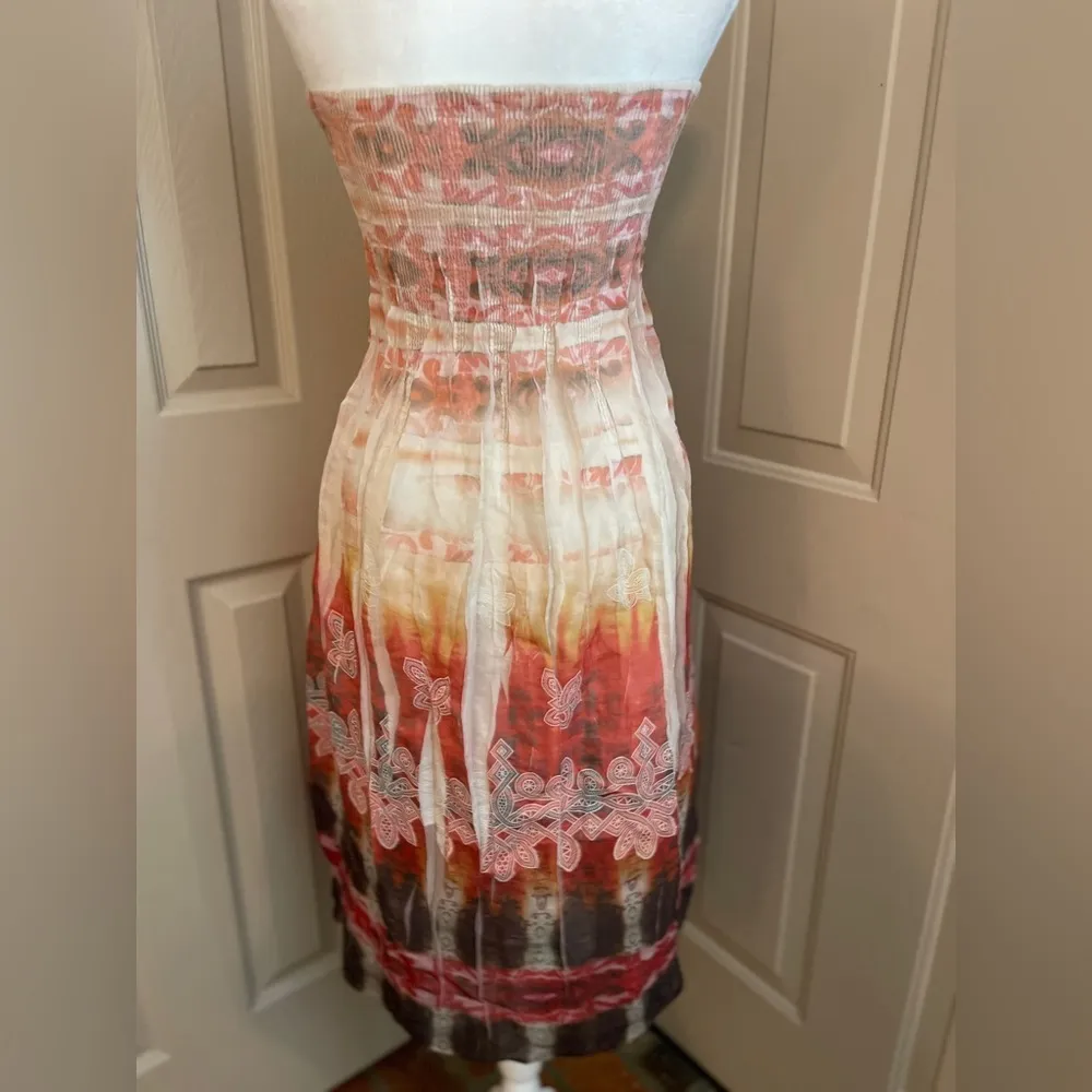 Lapis strapless dress swimsuit cover up in summery orange & cream. One size. Size M - Image 3