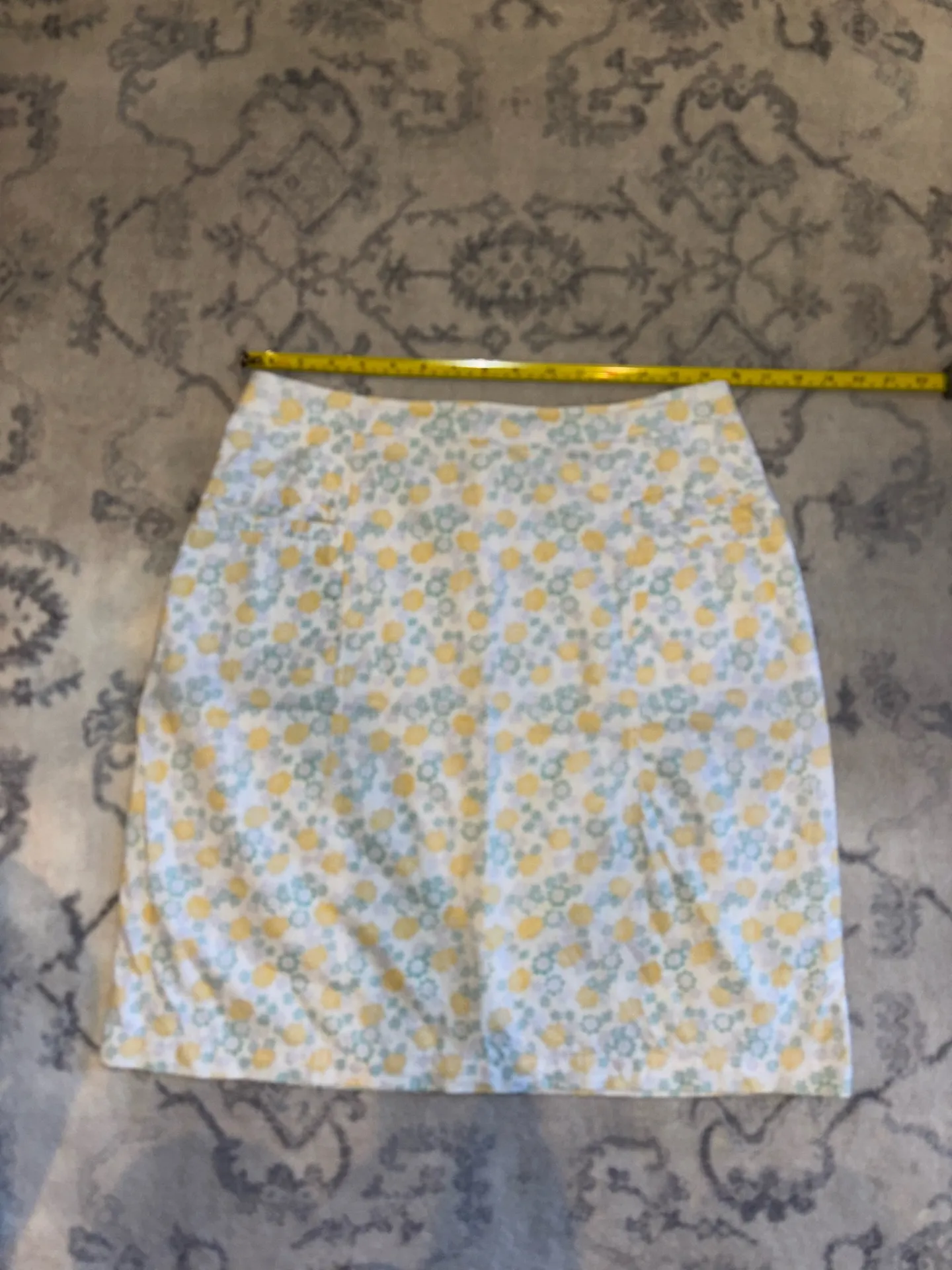 Vintage Woolrich Skirt Short Yellow Ditzy Floral Flower Print Linen Blend Sz 10 Approximate. Size tag faded.  - Image 4