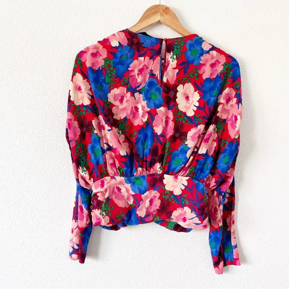 Zara Draped Floral Print Long Sleeve Cropped Top - Image 6