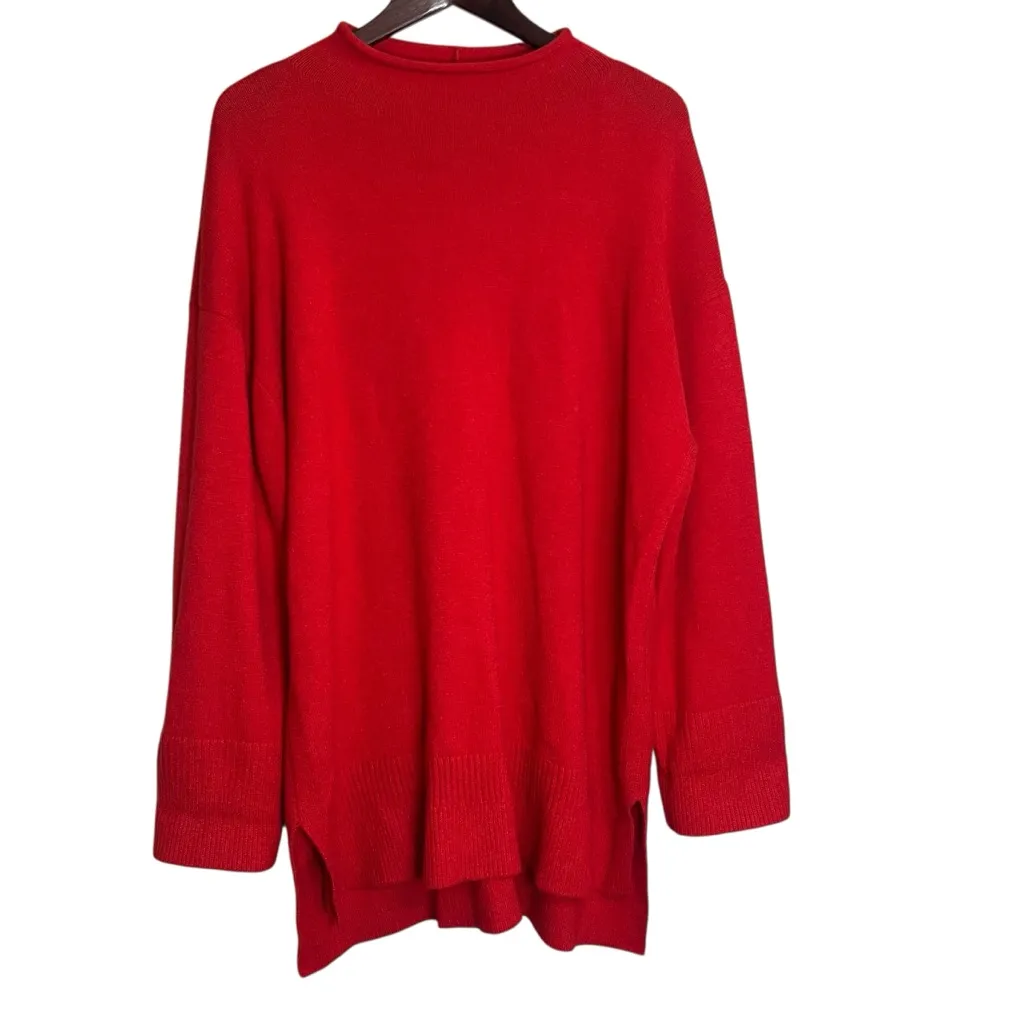Moth Anthropologie Roll Neck Oversized Slouchy Sweater Red Mock Tunic Sz XL Knit - Image 12
