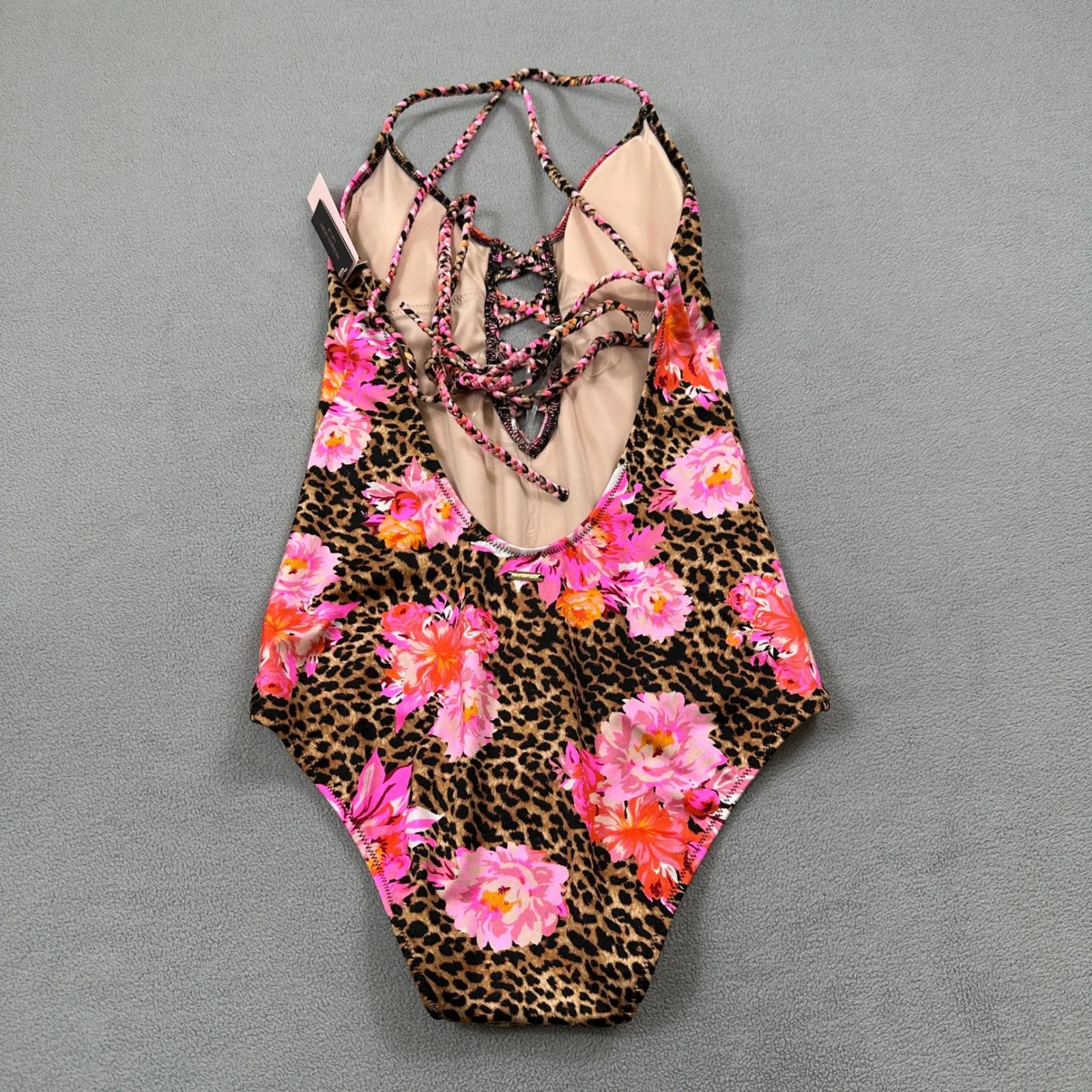 Victoria's Secret One Piece Swimsuit XS Leopard Floral Lace Up Crisscross NWT - Image 2