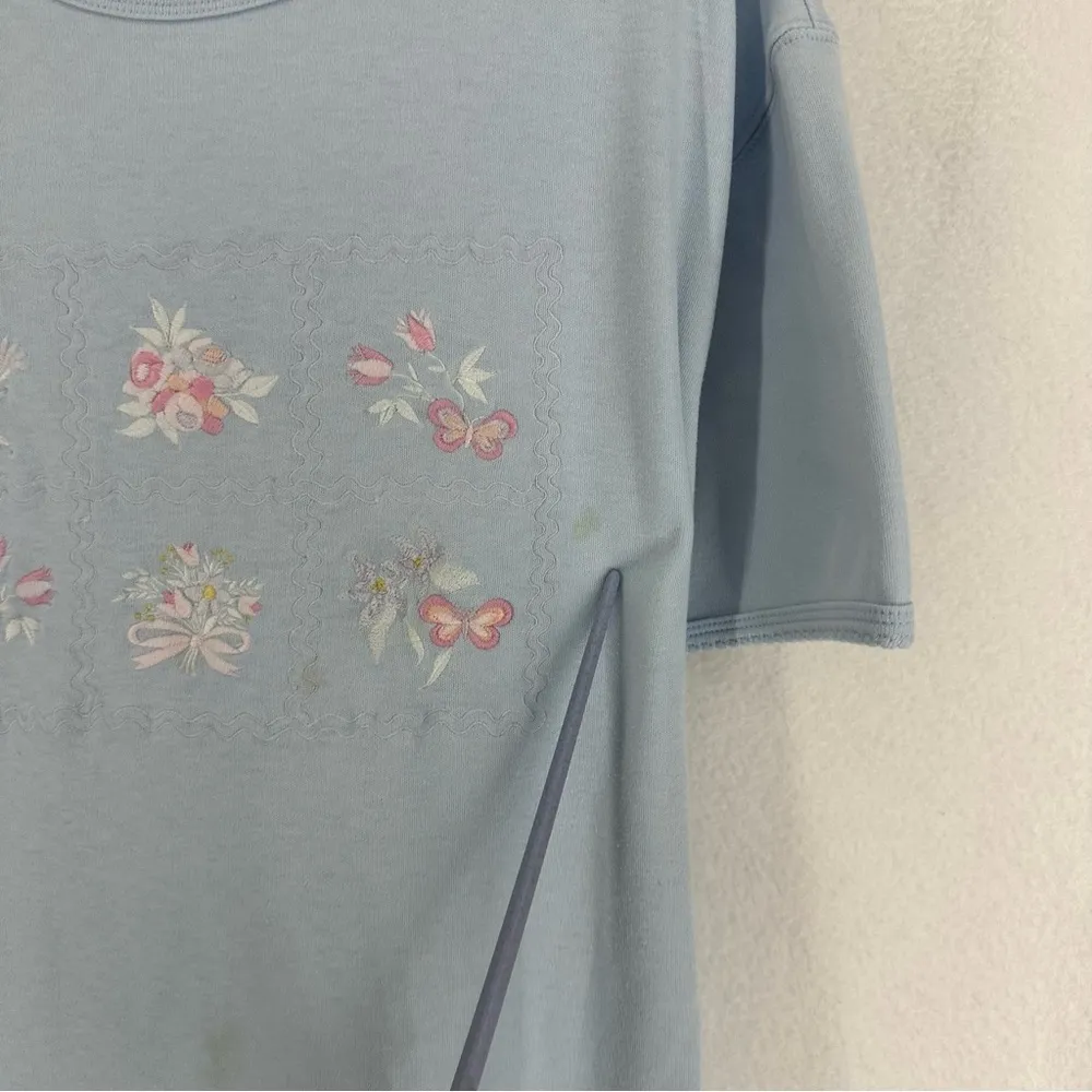 Baxter & Wells Embroidered Flower Short Sleeve T Shirt Womens Large Blue - Image 6
