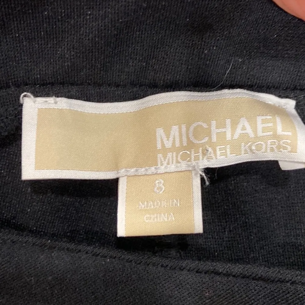 MICHAEL  Black Ponte Cropped Ankle Pants Lace Up Hem Gold Grommets 8 - Image 6