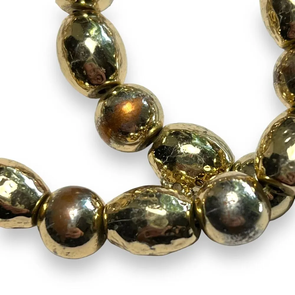 Womens Set of 2 Matching Metallic Beaded Stretch Bracelets Gold Tone - Image 4