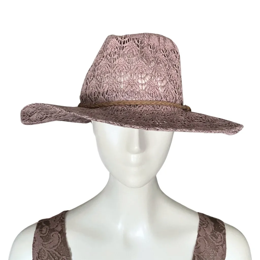 C.C Mauve Horseshoe Lace Knit Panama Western Cowgirl Hat. Festival Boho Rodeo Purple - Image 3