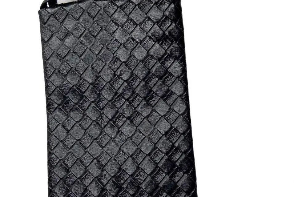 Black Faux Leather Woven Gold Tone Exposed Zipper Wristlet - Image 4