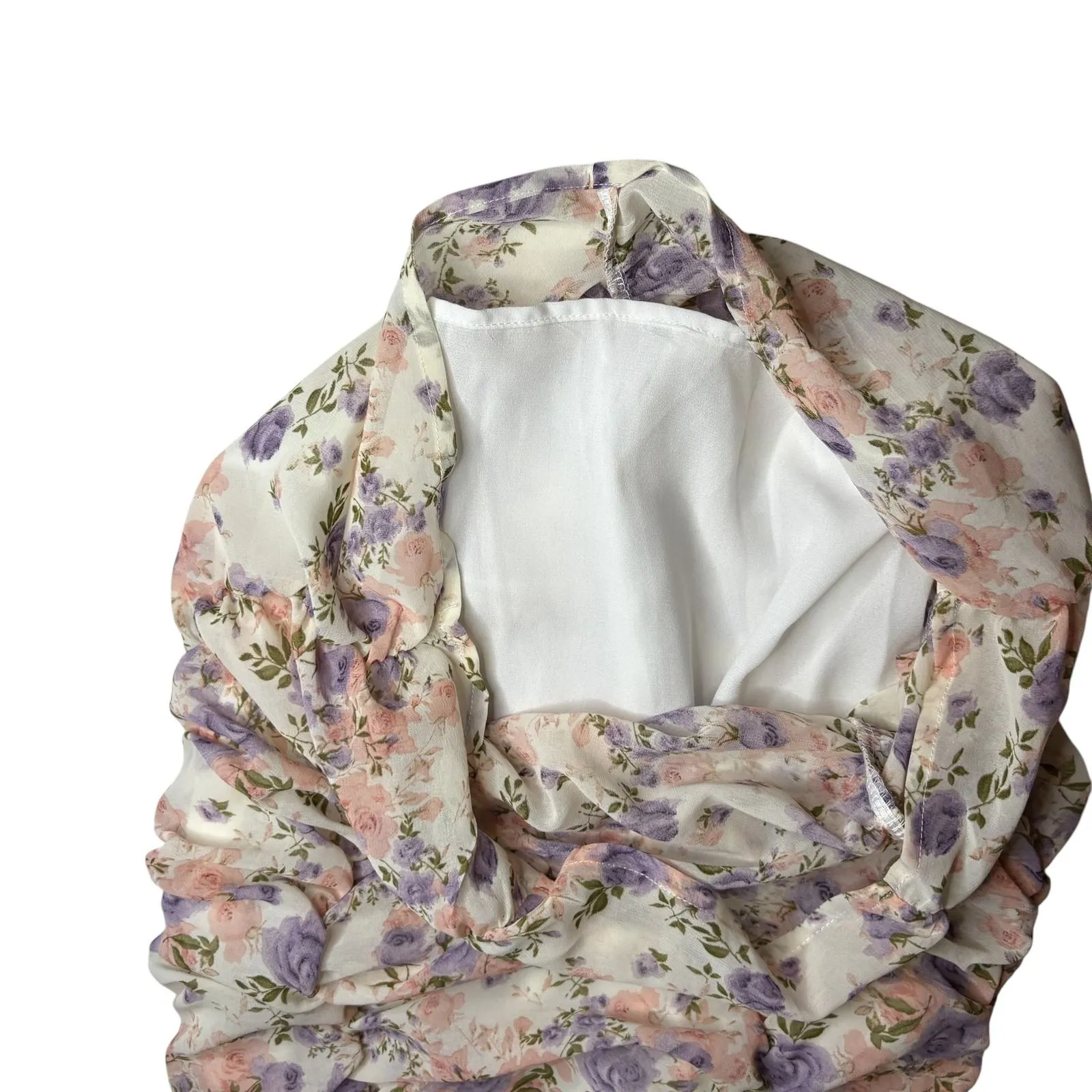 Hello Molly XS  Floral Mini Deep V Dress Long Sleeve‎ Ruched Bodycon Party - Image 6