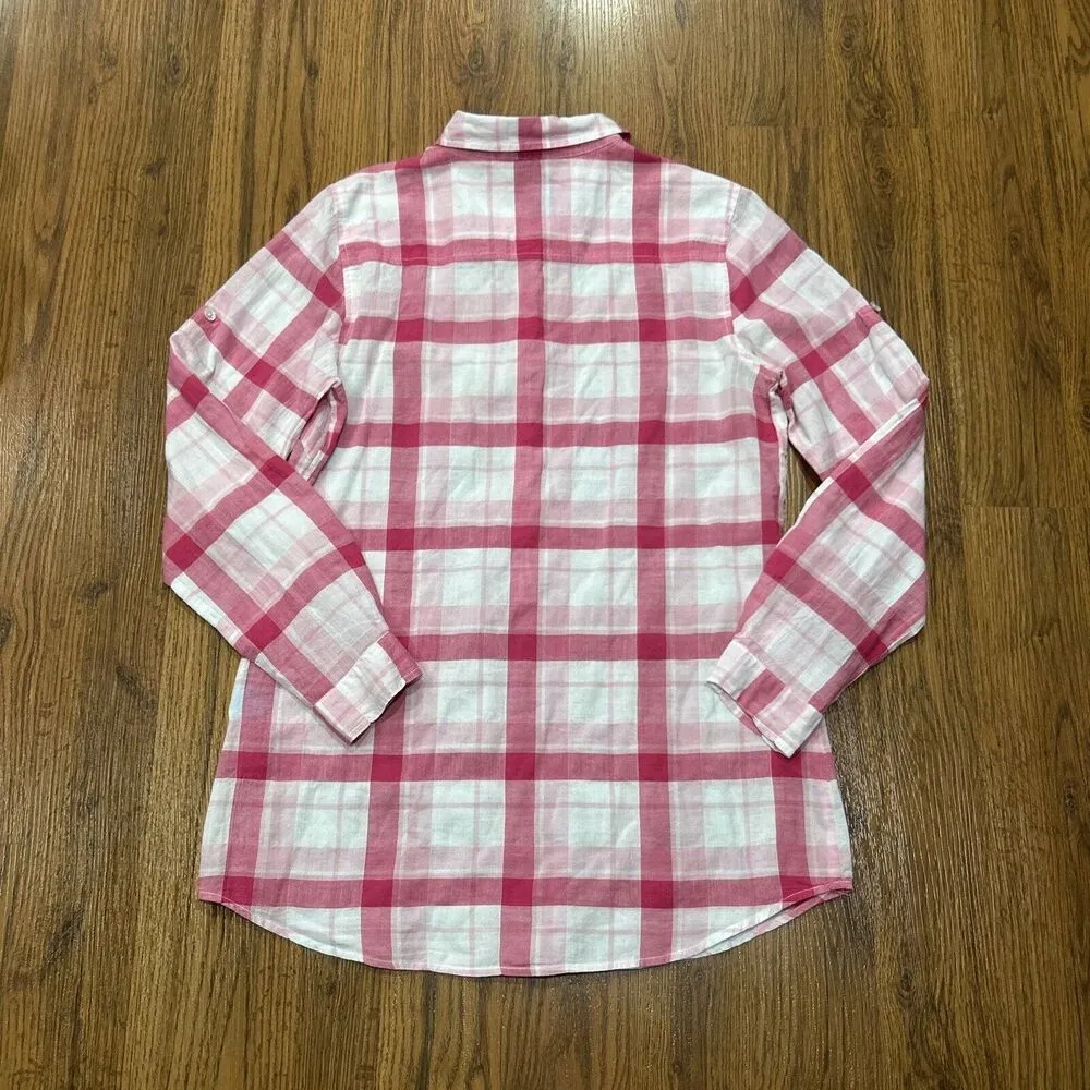 J McLaughlin Tunic Top Womens XS Pink White Plaid Barbie Collared Popover Shirt - Image 6