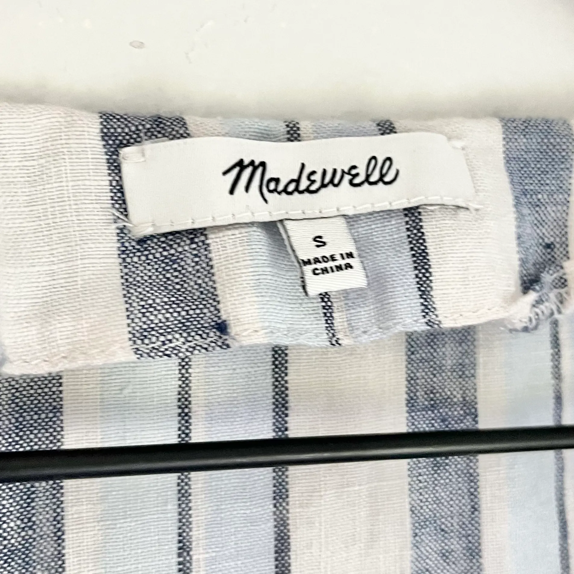 Linen Side Button Easy Dress Blue White Stripes Women’s Size Small - Image 8