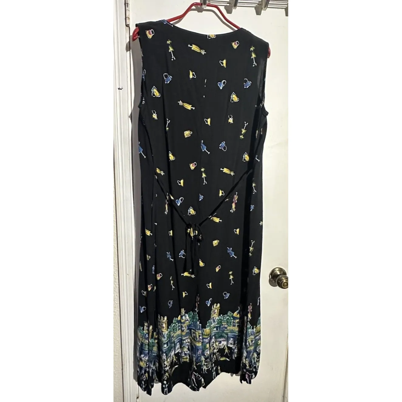 Vintage California Krush Sleeveless Floral Button Front Collared Dress 2X Black - Image 2