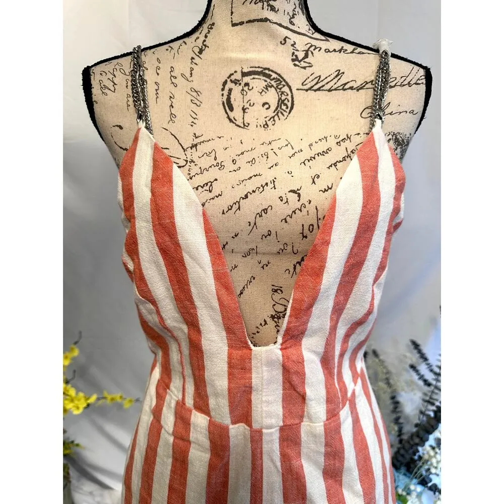 Millau Linen Romper Fully Lined Chain Straps Chain Accents S Orange - Image 4