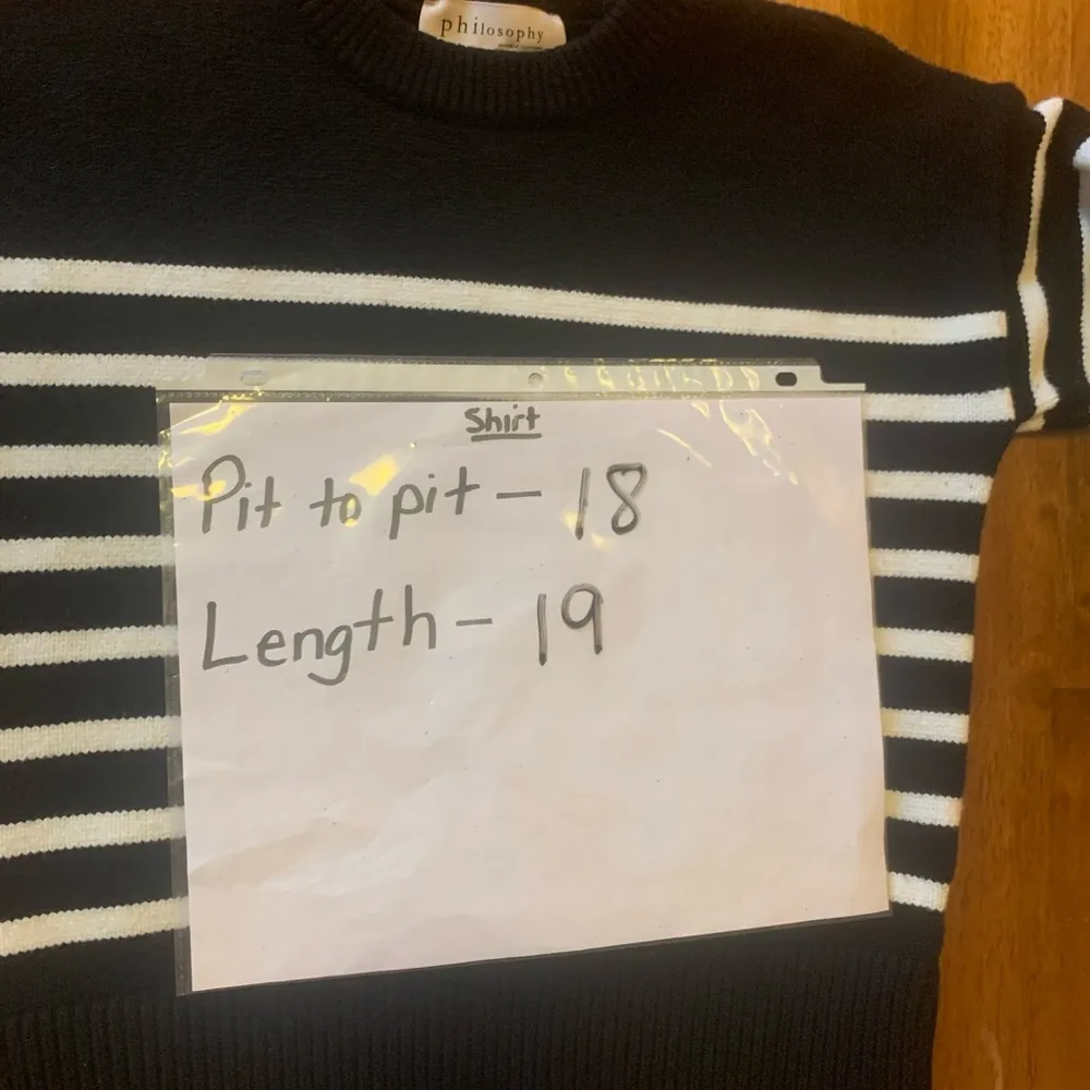 Philosophy Sweater Small Black White Stripe Thick Knit Soft Casual Long Sleeve - Image 4