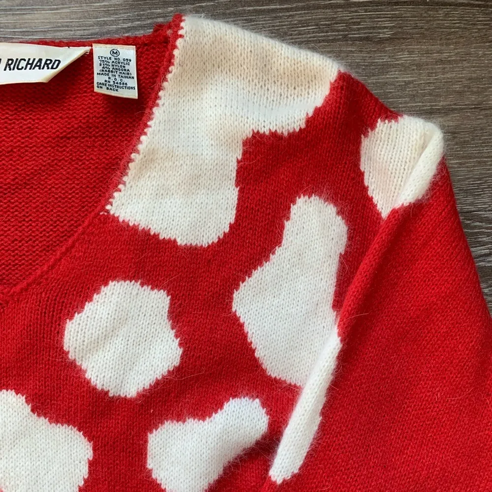 Vintage 80s John Richard Red Knit Long Sleeved Midi Dress M Size M - Image 3