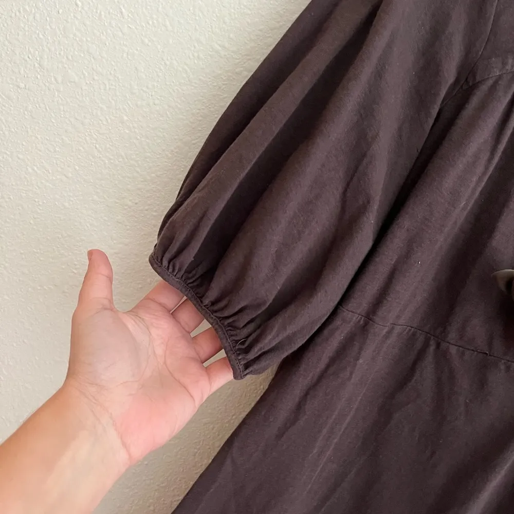 Anthropologie Deletta Dark Plum Tie Front V-Neck Quarter Sleeve Blouse Top Large - Image 3